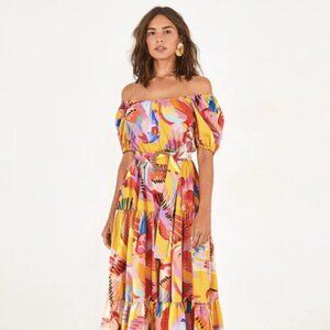 Farm Rio Neon Macaws Size M Dress EUC